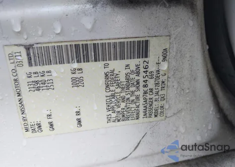 2011 Nissan Maxima 3.5 Sv из США, поврежденный, VIN 1N4AA5AP7BC845462